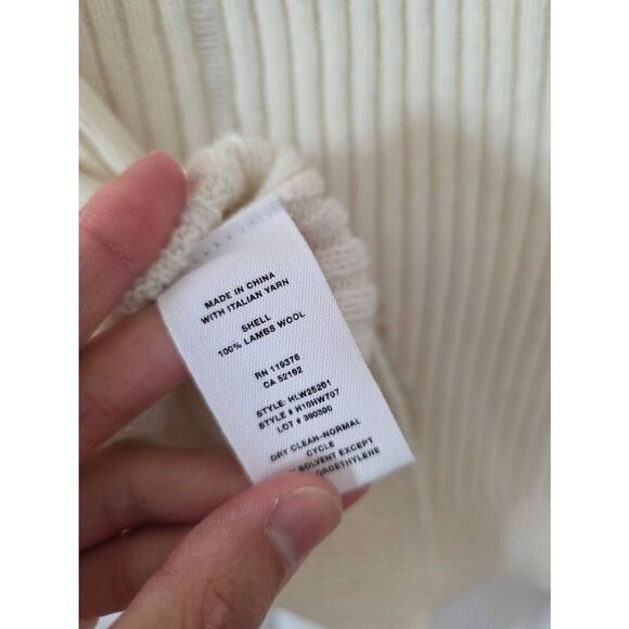 HELMUT LANG V-Neck Drop-Needle Wool Sweater Cream Distressed L - Picture 7 of 10